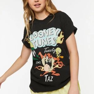 Looney Tunes T-Shirt Taz Graphic Black XS Unisex Large Cartoon Tee
